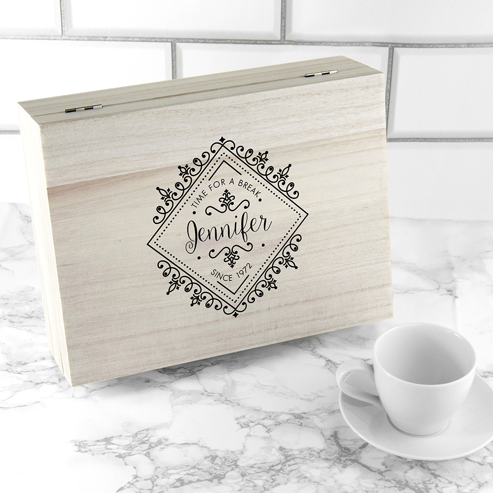 TIME FOR A BREAK! BLOOMING BEAUTIFUL PERSONALISED WOODEN TEA BOX