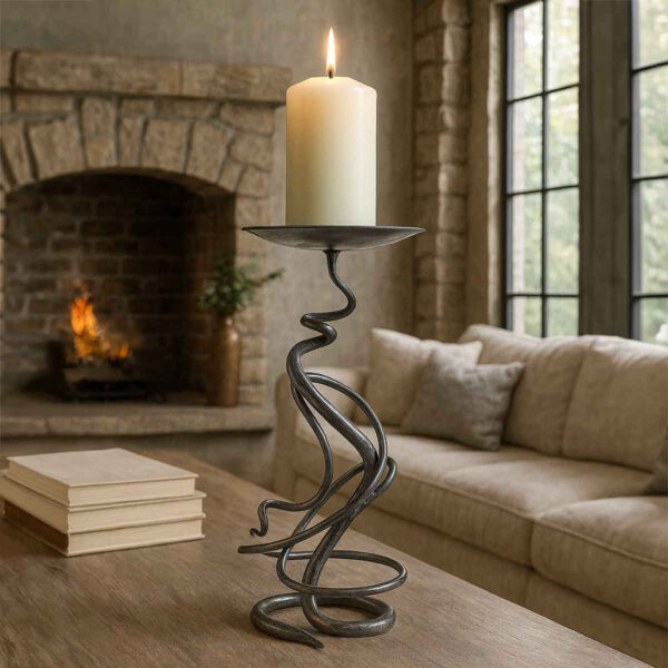 Single Candle Holder - Free Form Sculpted Steel