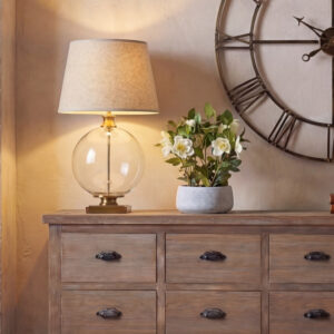 Lunel Glass Orb Table Lamp With Edged Linen Shade