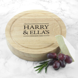Couples Cheese Board – Engraved Hevea Board & Knives Set