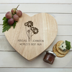 Worlds Best Mum with Daisy Flowers Heart Cheese Board