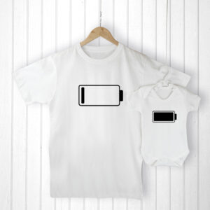 Personalised Daddy Gifts - Low Battery Daddy T Shirt and Baby Grow