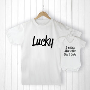 New Dad Gifts - Personalised Lucky Daddy T Shirt and Baby Grow