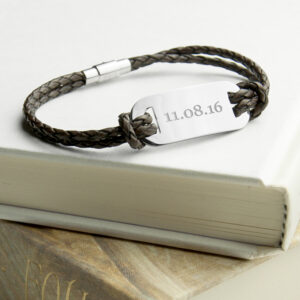 Personalised Brown Leather Mens Bracelet | Stylish Gift
