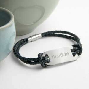 Navy Leather Mens Bracelet | Personalised Statement Design