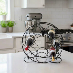 Circular Wine Rack | Stylish Round Black Table Top Feature