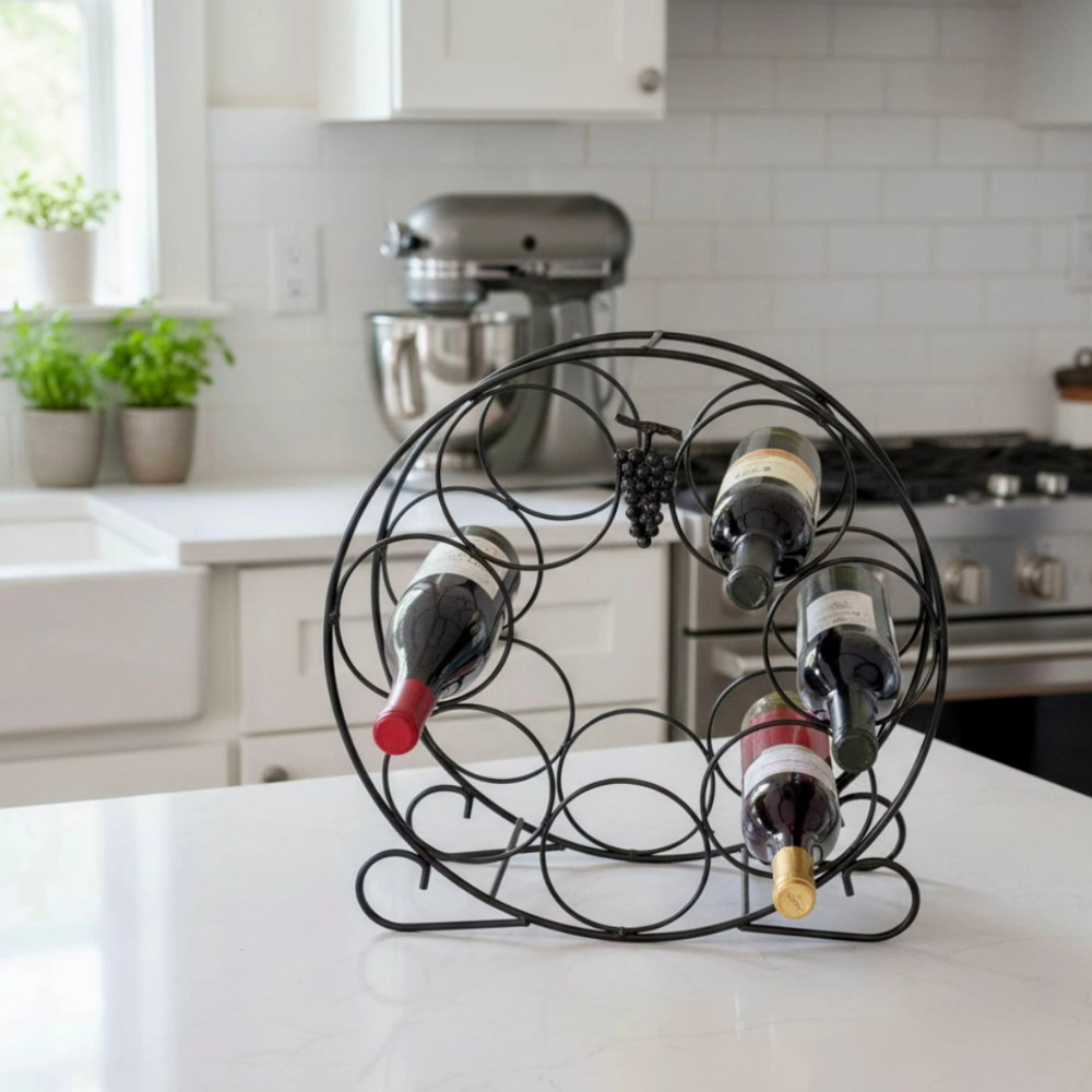 Wine Rack Round Circular Wine Rack | Stylish Round Black Table Top Feature
