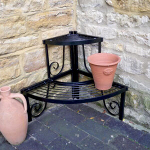 Corner Plant Stand - Handmade Two Tier Ornate Steel Stand