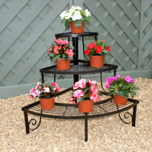Plant Pot Stand - Ornate Three Tier Solid Steel Stand