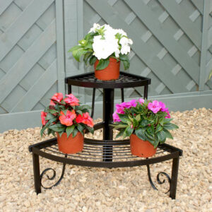 Corner Plant Stand - Handmade Two Tier Ornate Steel Stand