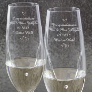 Personalised Diamante Hand Cut Little Hearts Champagne Flutes