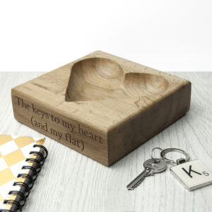 Solid Oak Trinket Dish - Heart Design Engraved for Your Loved One