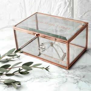 Rectangle Glass Jewellery Box - Rose Gold Filled Lettering