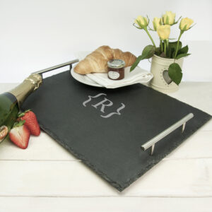 Personalised Breakfast Tray - Rustic Welsh Slate Initialled For You