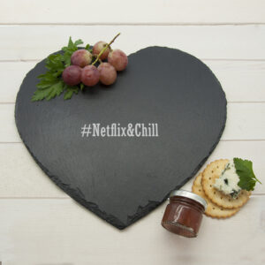 Cheese Serving Platter- Romantic Heart Hashtag Engraved Slate
