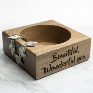 Solid Oak Stash Tray Script Font