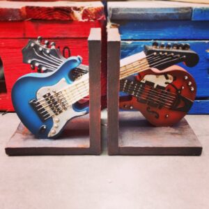 Gifts for Guitarists | Handpainted Bookends for Electric Guitar Enthusiasts