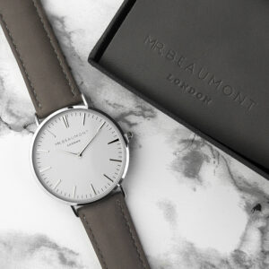 Personalised Mr Beaumont Leather Watch - Ash and Silver