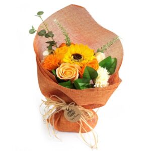 Bouquet Of Soap Flowers - Luxurious Orange Roses & Carnation Flowers