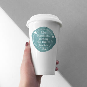 Blue Personalised Teacher Cup - Putting The Tea in Teacher