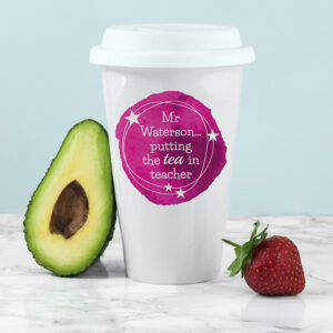 Personalised Teacher Cup - Putting The Tea in Teacher Pink
