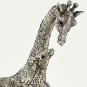 Mother & Baby Giraffes Sculpture In Antique Silver
