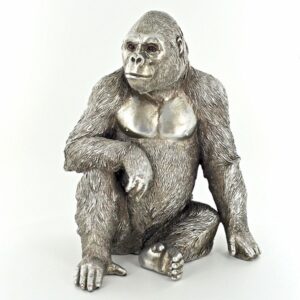 Silver Gorilla Sculpture | Stunning Detail in Elegant Antique Silver Finish