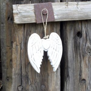 Rustic Angel Wings - Hand Crafted White Distressed Wood 15cm Wings