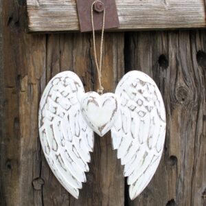 Wooden Angel Wings - Hand Crafted White Distressed Wood 24cm Wings