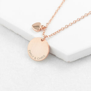 Personalised Family Necklace - Rose Gold Heart & Disc Engraved Necklace