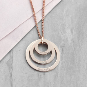 Personalised Mother Necklace - Rings Of Love Engraved Loops Rose Gold