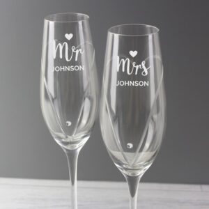 Couples Champagne Glasses - Personalised Hand Cut Flutes
