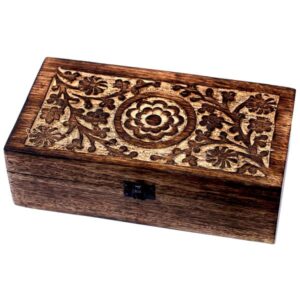 Essential Oils Box - Hand-Carved Rustic Wooden Box for 32 Oils