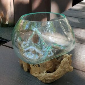 Molten Glass On Teak Wood | Hand Crafted Balinese Small Glass Bowl