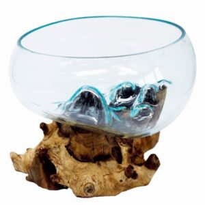 Molten Glass Wooden Bowl | Hand Crafted Balinese Large Open Bowl