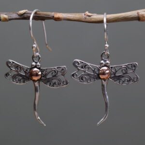 Dragonfly Earrings - Handmade 929 Silver & 18K Gold