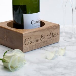 Engraved Champagne Holder - Solid Oak Engagement Gift