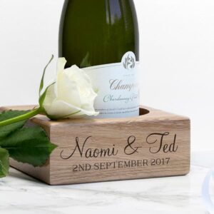 Engraved Champagne Holder - Solid Oak Wedding Gift