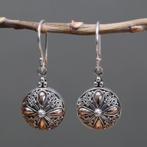 Gold & Silver Earrings Indonesian Handmade 932 Silver & 18K Gold