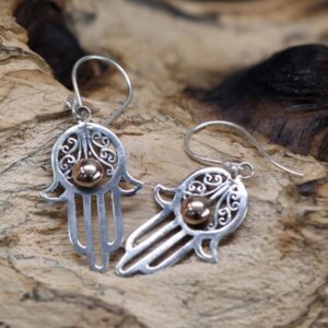 Gold & Silver Hamsa Earrings Handmade 927 Silver & 18K Gold