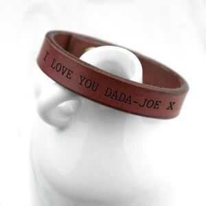 Personalised Mens Brown Leather Bracelet - Gift for Dads