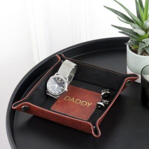 Personalised Valet Tray - Golden Embossed PU Leather