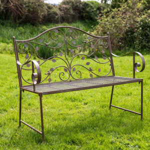 Two Seater Garden Bench - Decorative Rusty Blue Woodland Design