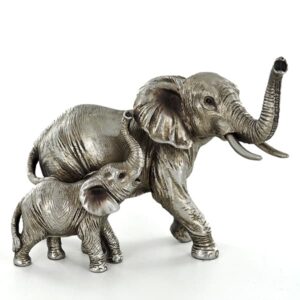 Mother and Baby Elephant | Adorable & Intricate Silver Sculpture