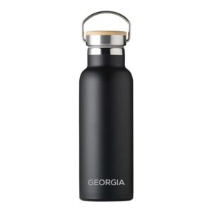 Black Personalised Bamboo Drinks Bottle - Double Wall Vacuum