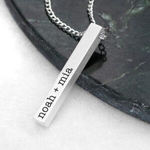 Personalised Masculine Necklace - Silver Finish Engraved Bar