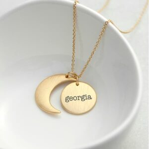 Personalised Moon and Sun Necklace - Gold Plated & Engraved for You
