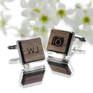 Personalised Hobby Cufflinks - Engraved FSC Walnut Wood for Him