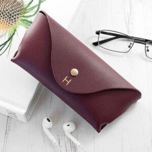 Personalised Leather Glasses Case | Origami Design & Golden Initial