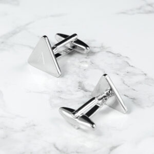 Rhodium Triangle Cufflinks Personalised - Polished Contemporary Set